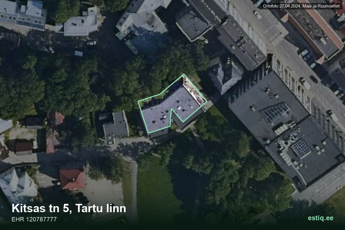 Kitsas tänav 5, Tartu – ilmakuva rakennuksesta, ääriviiva rakennusrekisteristä (EHR)