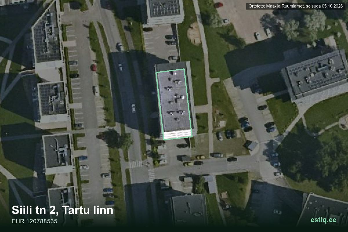 Siili tänav 2, Tartu – hoone aerofoto, kontuur ehitisregistri (EHR) andmetest