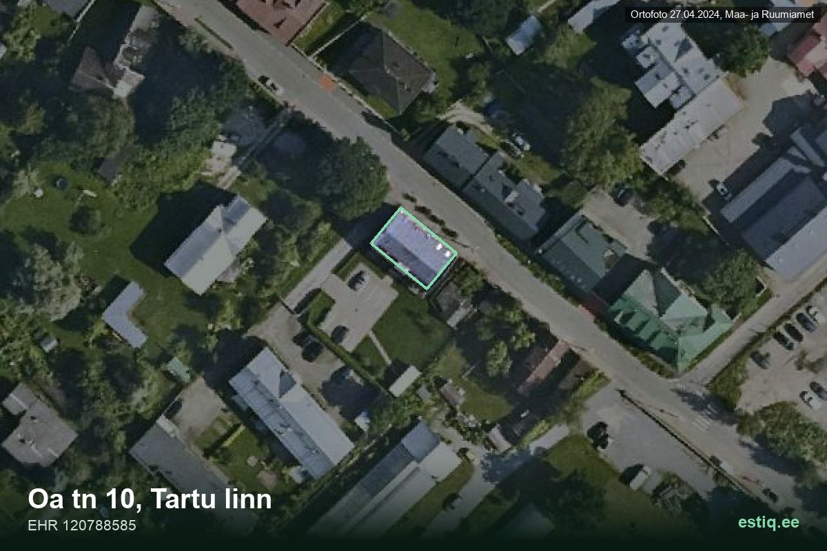 Oa tänav 10, Tartu – hoone aerofoto, kontuur ehitisregistri (EHR) andmetest