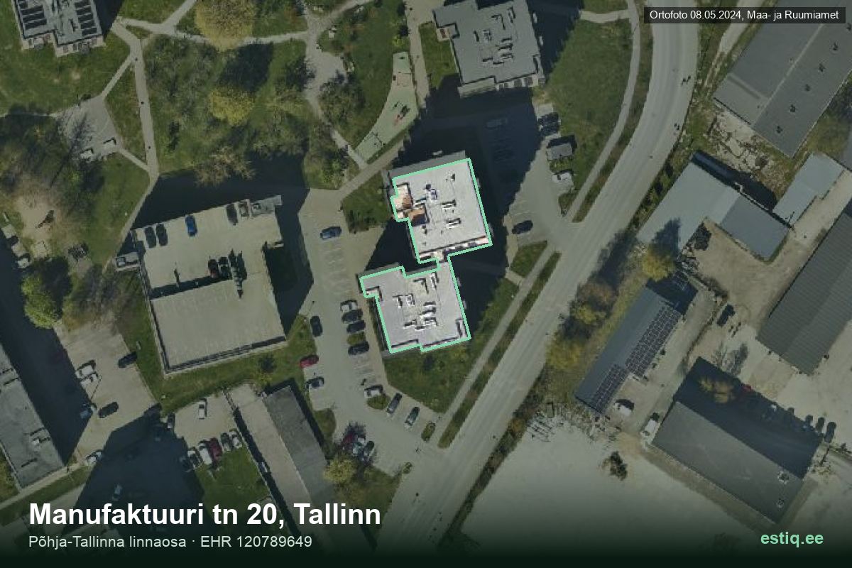 Manufaktuuri tänav 20, Tallinn – аэрофото дома, контур по данным регистра строений (EHR)