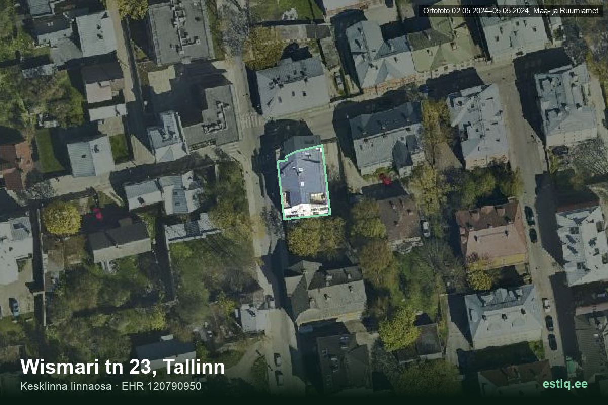 Wismari tänav 23, Tallinn – ilmakuva rakennuksesta, ääriviiva rakennusrekisteristä (EHR)