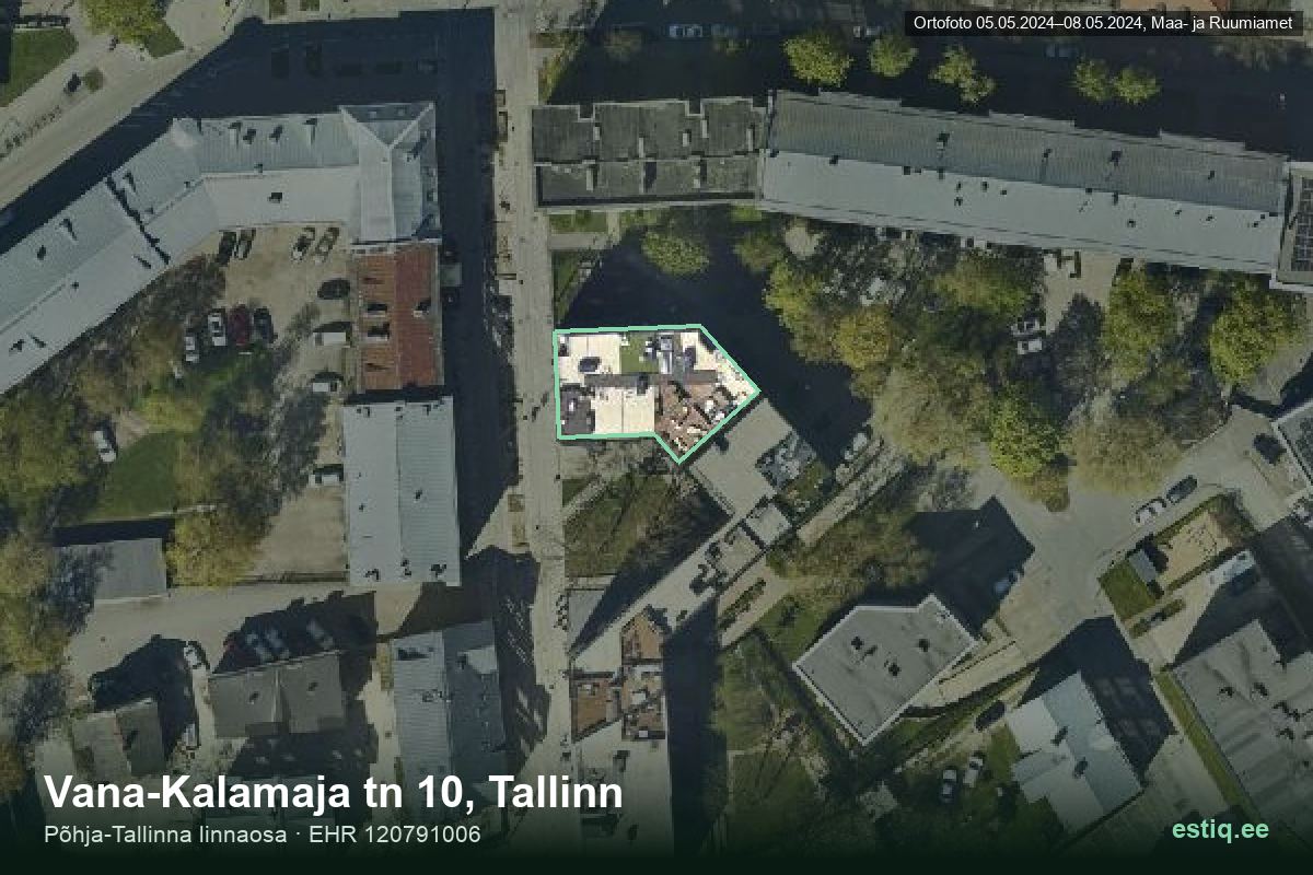 Vana-Kalamaja tänav 10, Tallinn – hoone aerofoto, kontuur ehitisregistri (EHR) andmetest