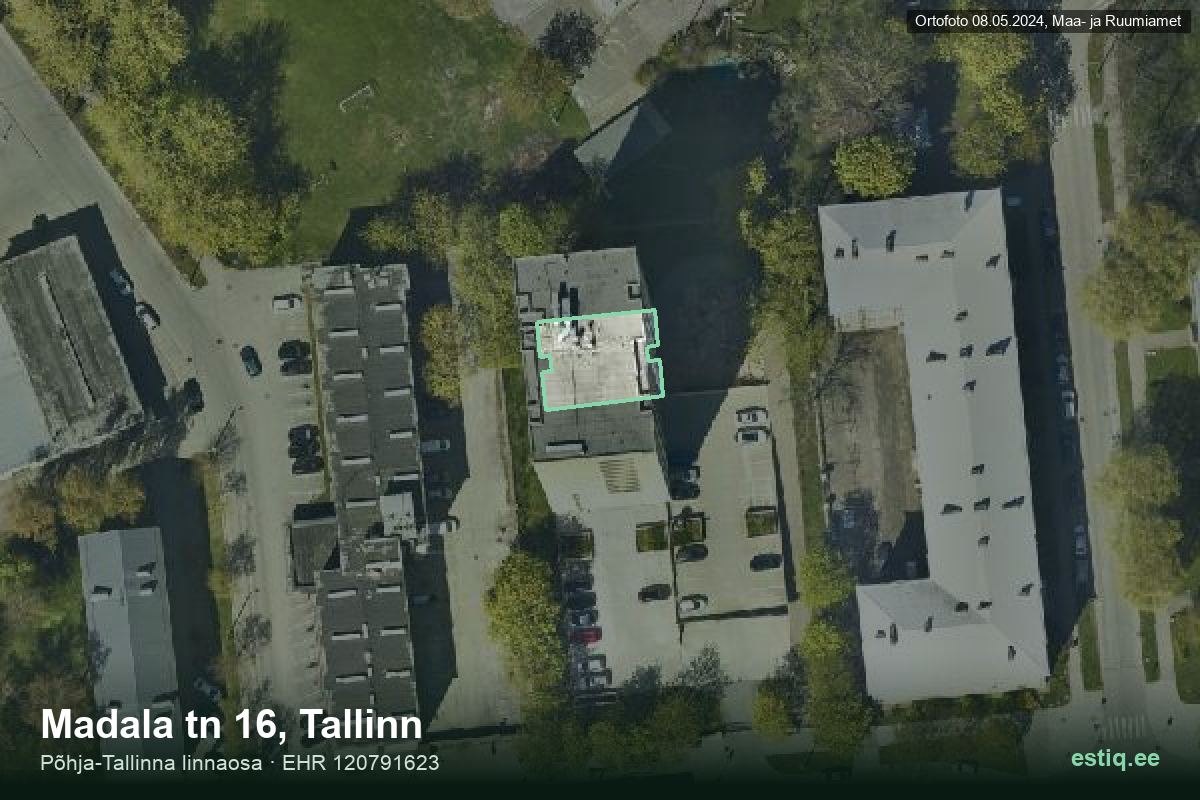 Madala tänav 16, Tallinn – hoone aerofoto, kontuur ehitisregistri (EHR) andmetest