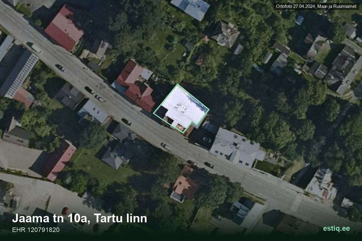Jaama tänav 10a, Tartu – hoone aerofoto, kontuur ehitisregistri (EHR) andmetest