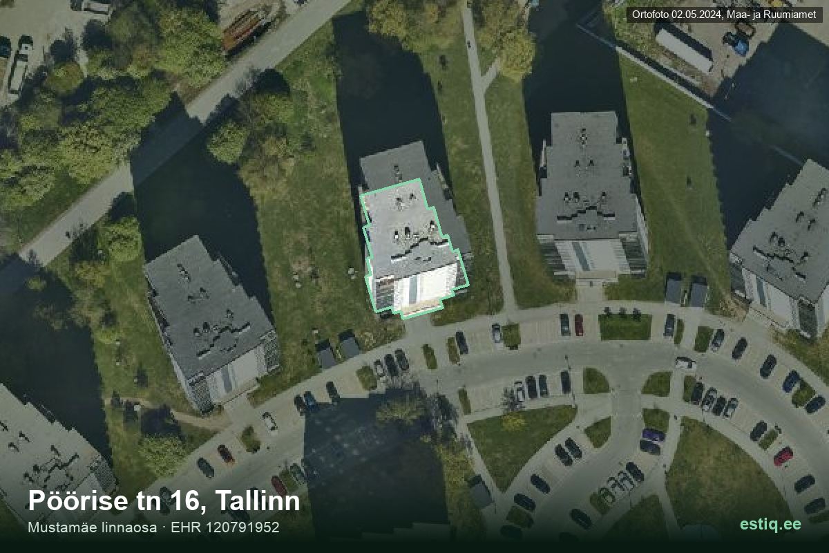 Pöörise tänav 16, Tallinn – hoone aerofoto, kontuur ehitisregistri (EHR) andmetest