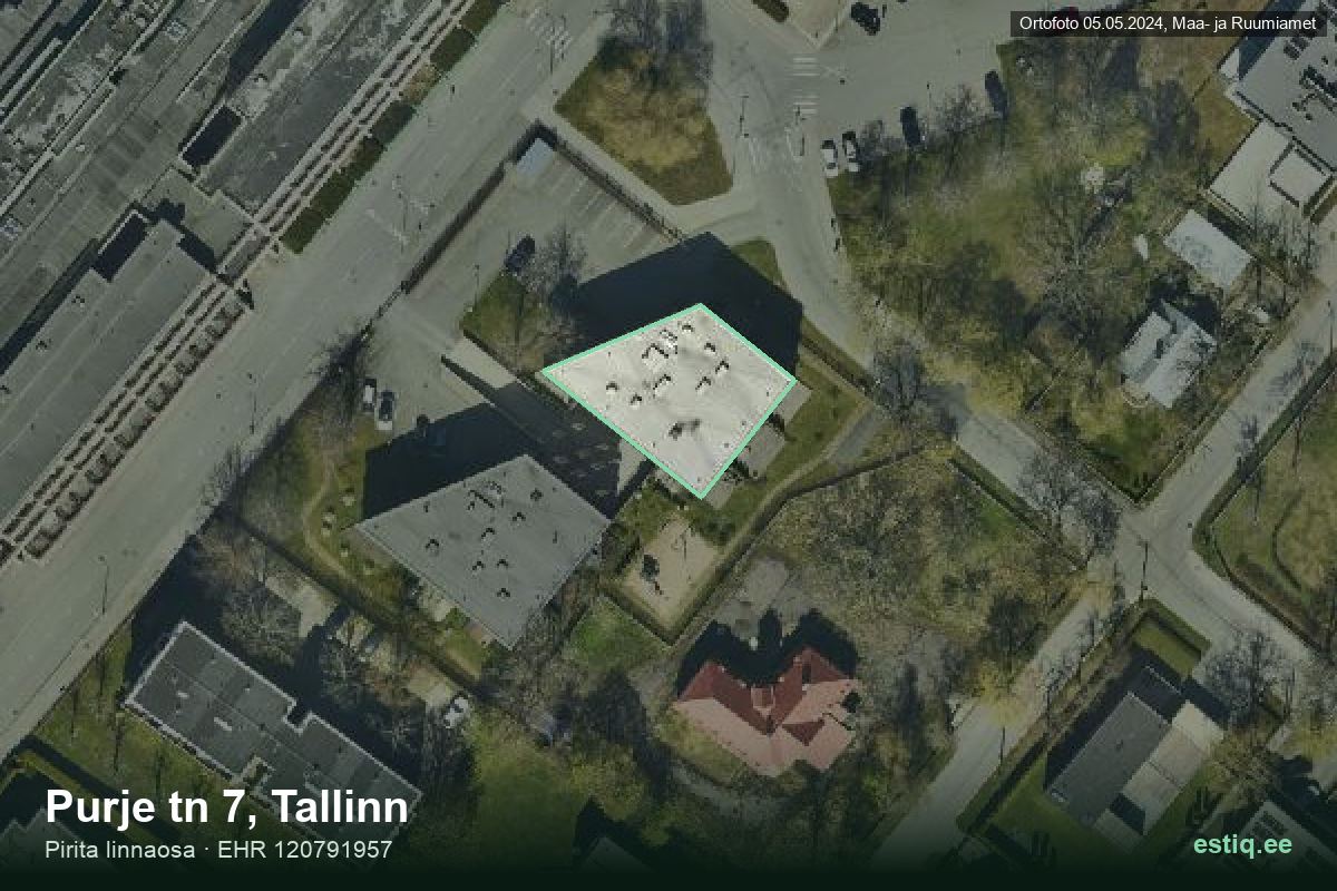 Purje tänav 7, Tallinn – hoone aerofoto, kontuur ehitisregistri (EHR) andmetest