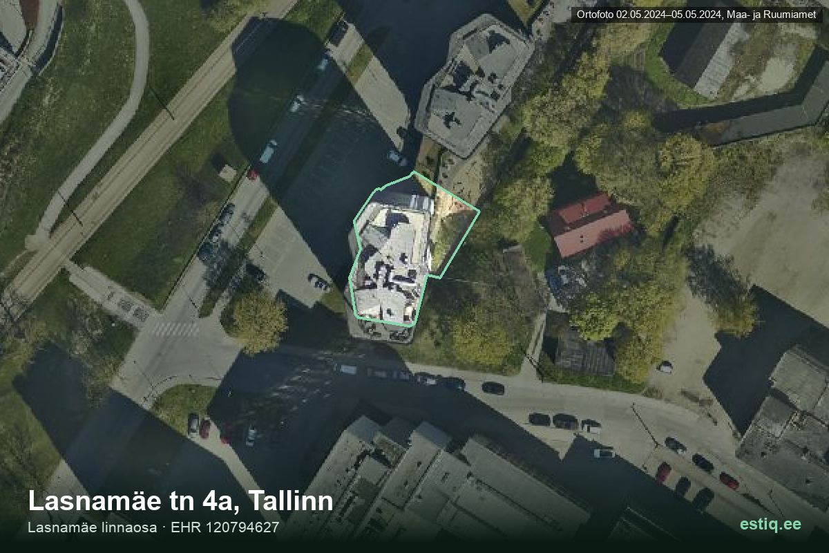 Lasnamäe tänav 4a, Tallinn – аэрофото дома, контур по данным регистра строений (EHR)