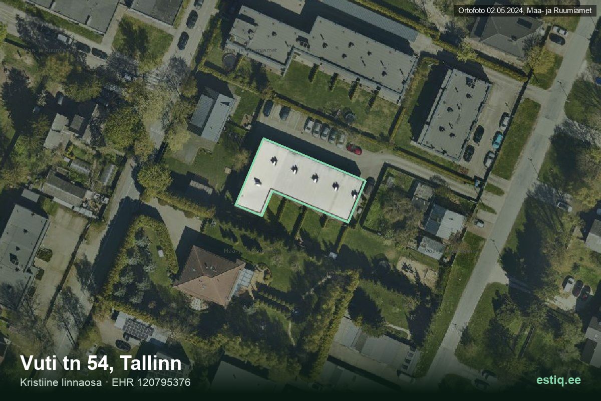Vuti tänav 54, Tallinn – ilmakuva rakennuksesta, ääriviiva rakennusrekisteristä (EHR)