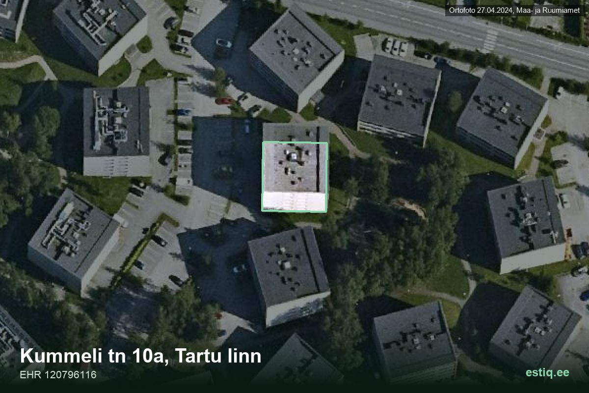 Kummeli tänav 10a, Tartu – аэрофото дома, контур по данным регистра строений (EHR)