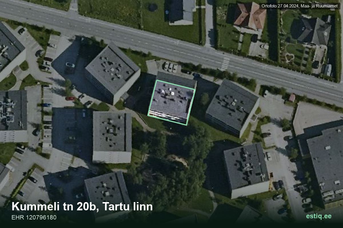 Kummeli tänav 20b, Tartu – hoone aerofoto, kontuur ehitisregistri (EHR) andmetest