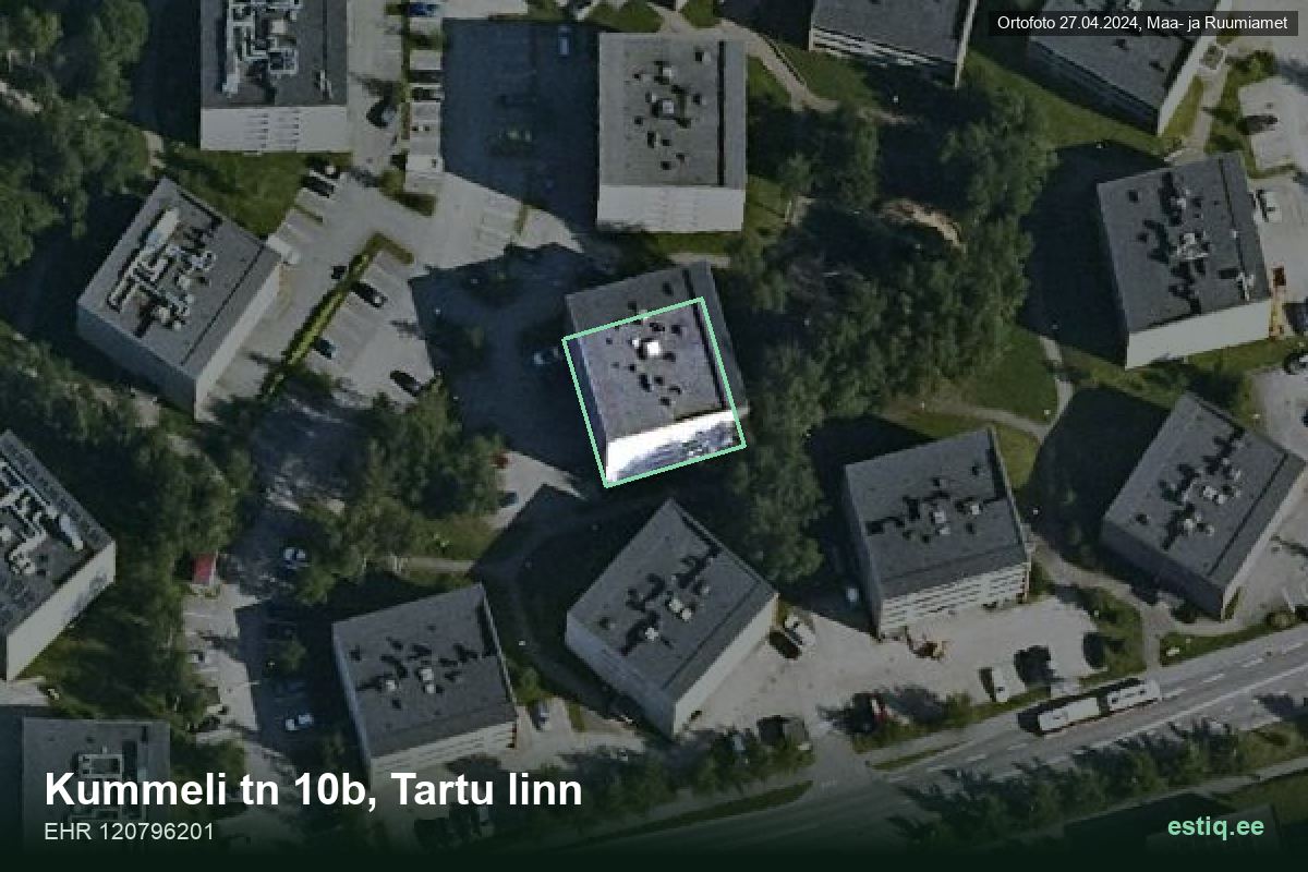 Kummeli tänav 10b, Tartu – aerial photo of the building, outline from the Building Register (EHR)