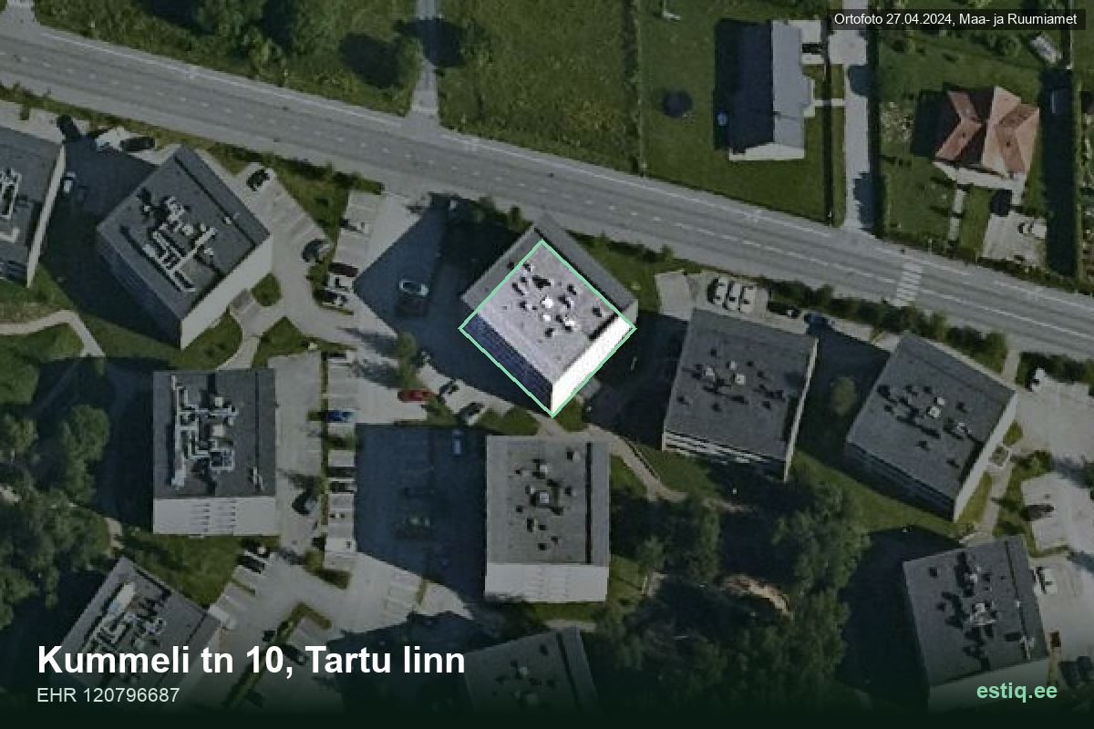 Kummeli tänav 10, Tartu – hoone aerofoto, kontuur ehitisregistri (EHR) andmetest