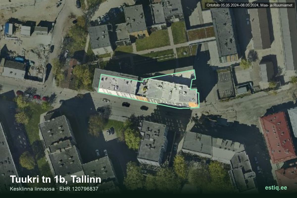 Tuukri tänav 1b, Tallinn – hoone aerofoto, kontuur ehitisregistri (EHR) andmetest