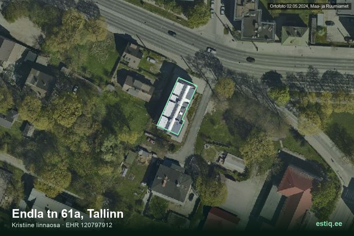 Endla tänav 61a, Tallinn – hoone aerofoto, kontuur ehitisregistri (EHR) andmetest