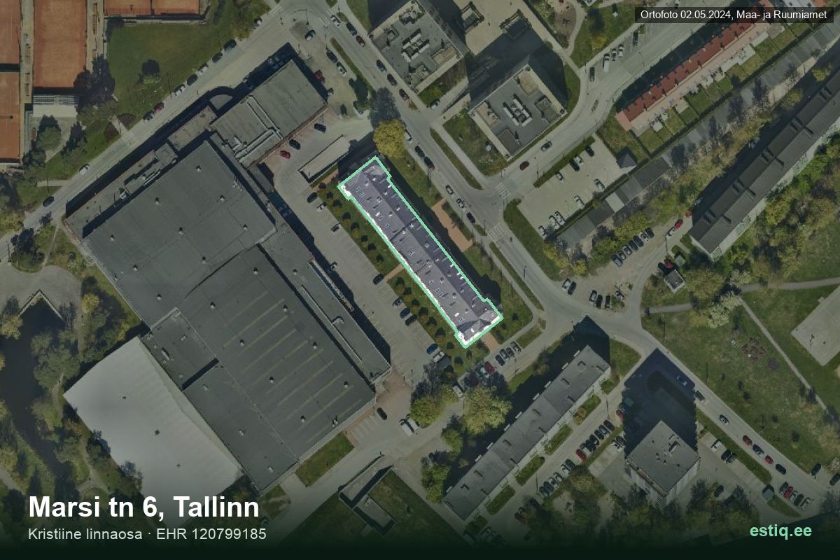 Marsi tänav 6, Tallinn – ilmakuva rakennuksesta, ääriviiva rakennusrekisteristä (EHR)