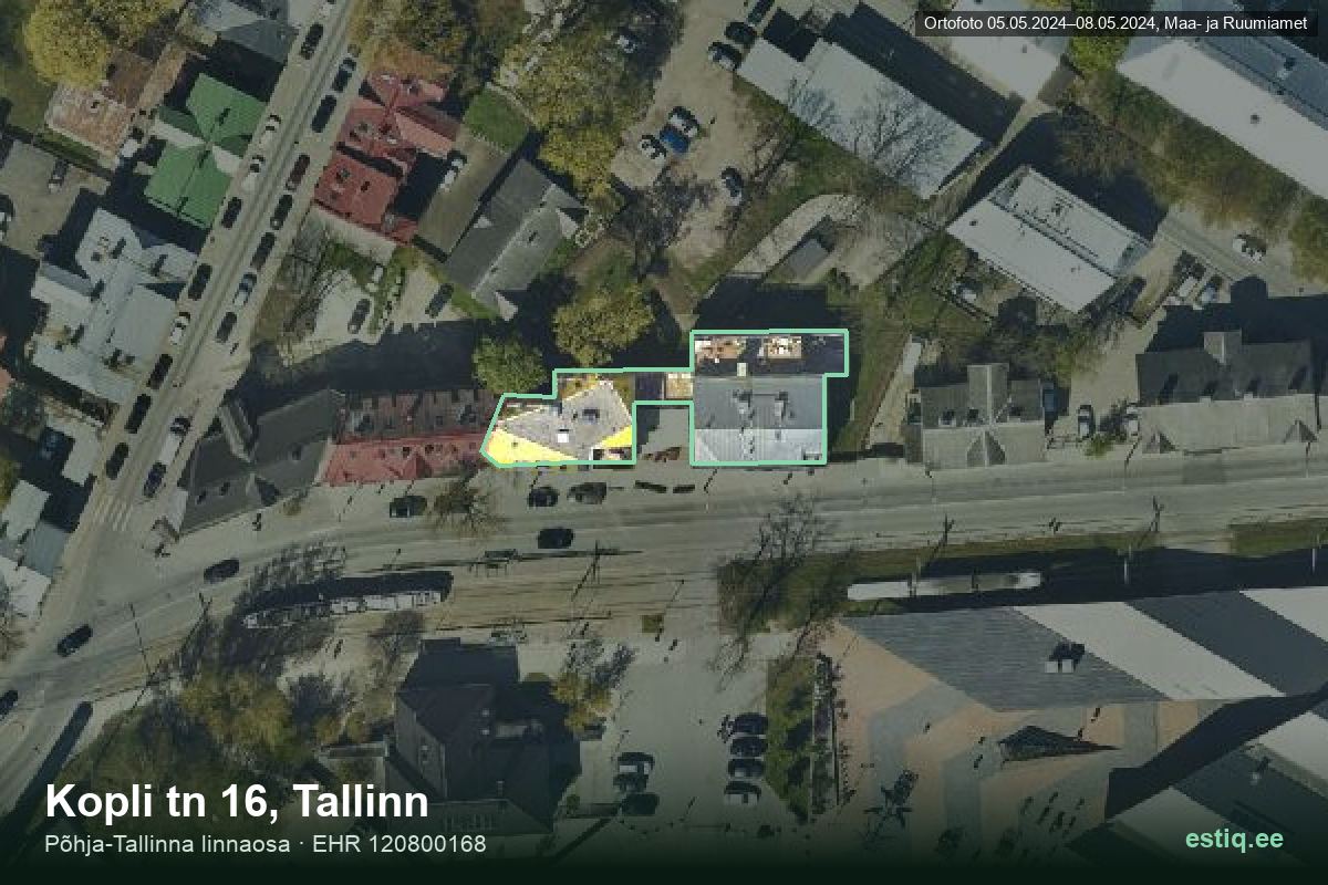 Kopli tänav 16, Tallinn – hoone aerofoto, kontuur ehitisregistri (EHR) andmetest