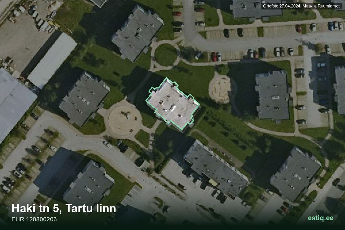Haki tänav 5, Tartu – аэрофото дома, контур по данным регистра строений (EHR)
