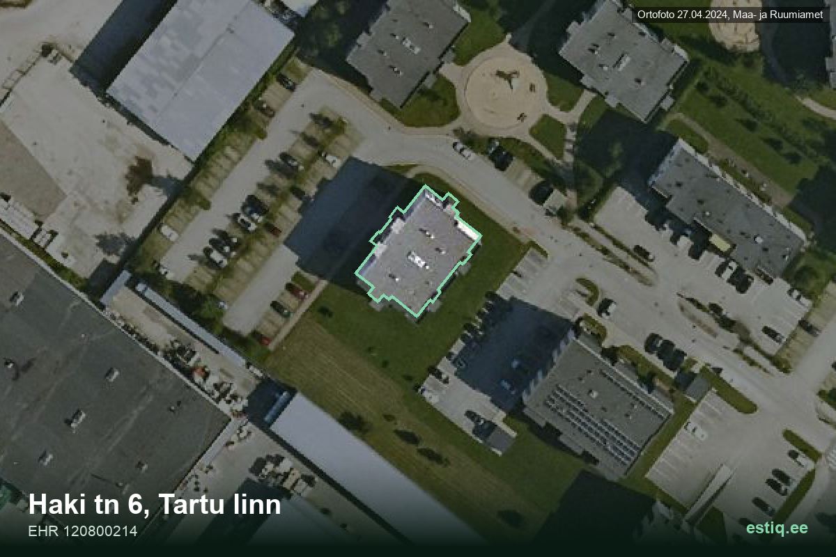 Haki tänav 6, Tartu – hoone aerofoto, kontuur ehitisregistri (EHR) andmetest