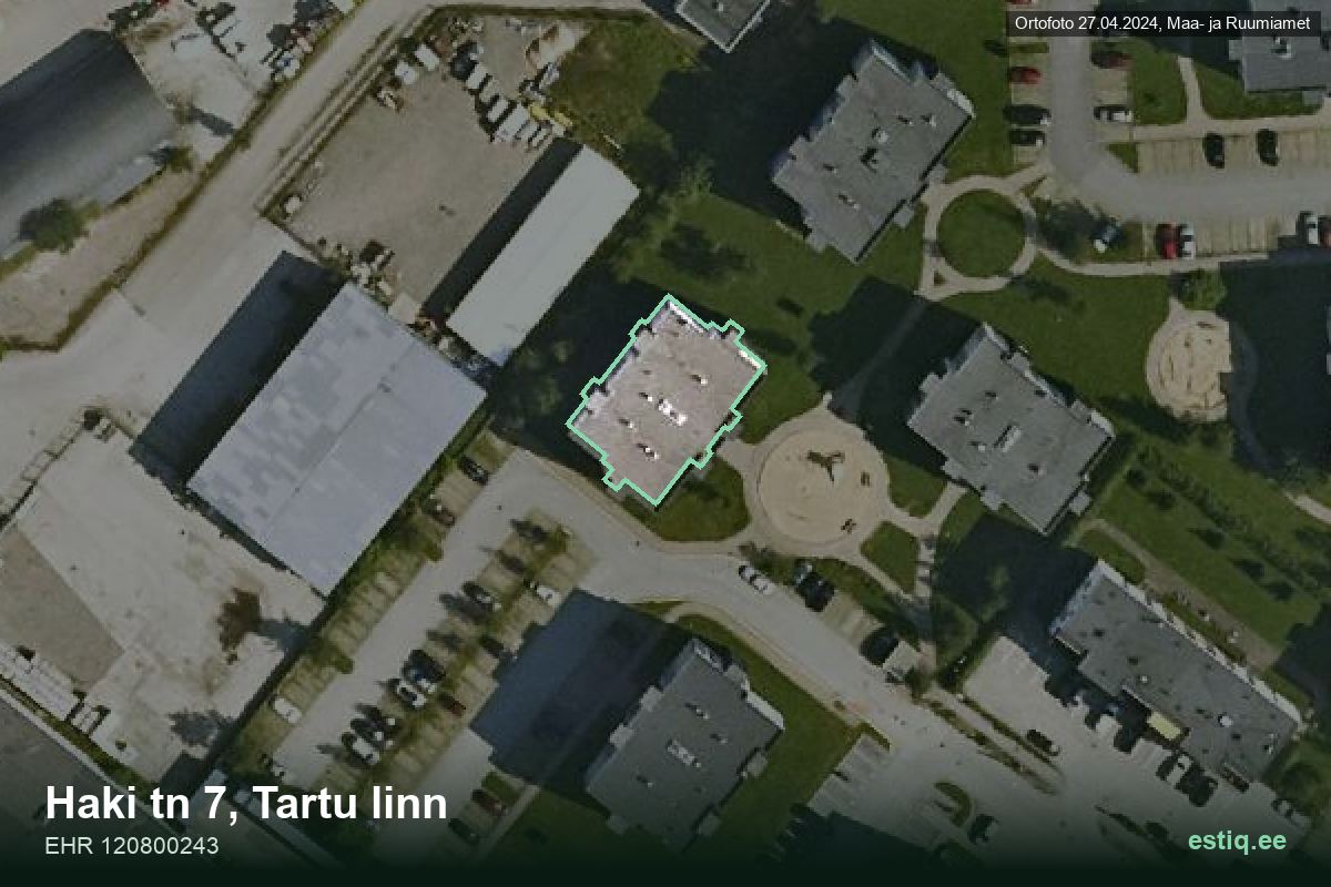 Haki tänav 7, Tartu – аэрофото дома, контур по данным регистра строений (EHR)