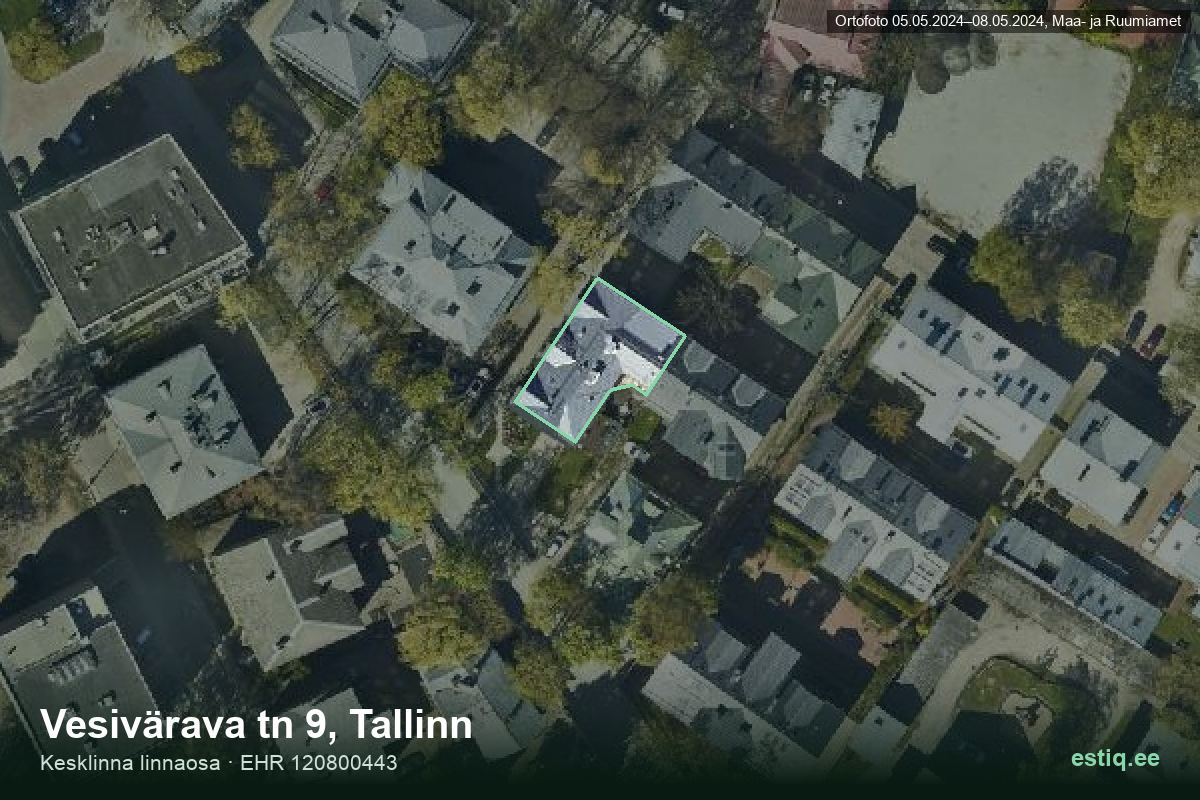 Vesivärava tänav 9, Tallinn – hoone aerofoto, kontuur ehitisregistri (EHR) andmetest