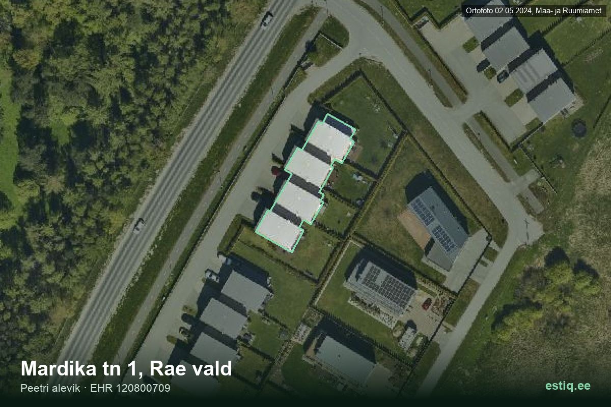 Mardika tänav 1, Rae – аэрофото дома, контур по данным регистра строений (EHR)