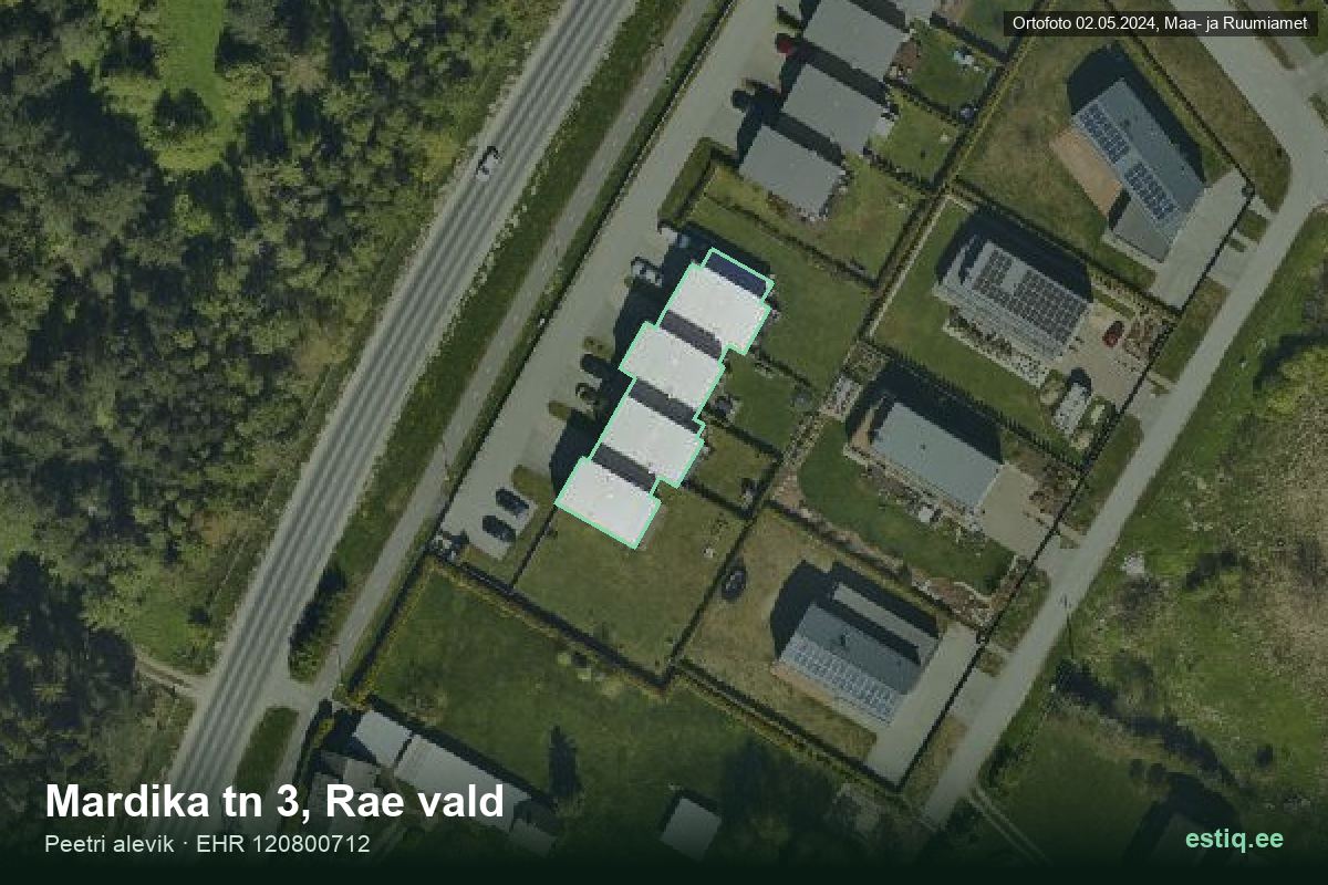 Mardika tänav 3, Rae – hoone aerofoto, kontuur ehitisregistri (EHR) andmetest