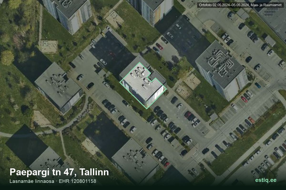 Paepargi tänav 47, Tallinn – hoone aerofoto, kontuur ehitisregistri (EHR) andmetest