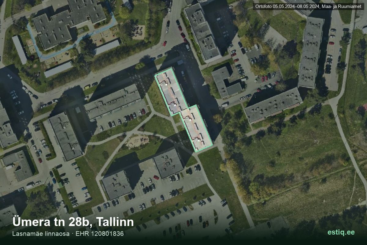 Ümera tänav 28b, Tallinn – hoone aerofoto, kontuur ehitisregistri (EHR) andmetest