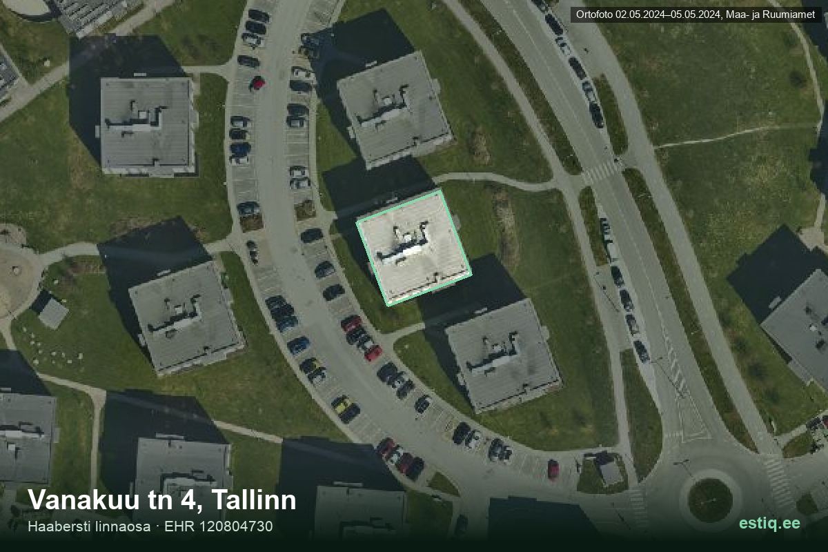 Vanakuu tänav 4, Tallinn – ilmakuva rakennuksesta, ääriviiva rakennusrekisteristä (EHR)