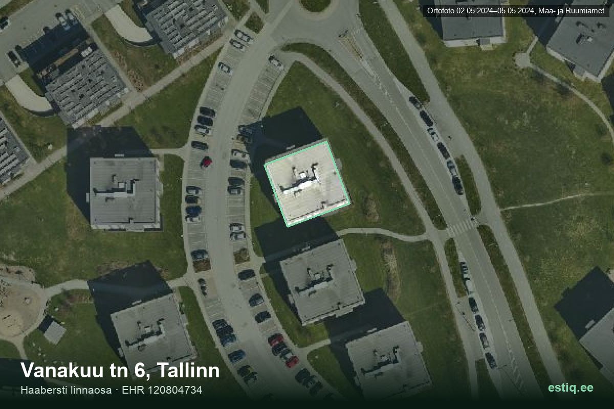 Vanakuu tänav 6, Tallinn – аэрофото дома, контур по данным регистра строений (EHR)