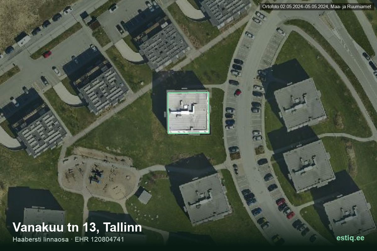 Vanakuu tänav 13, Tallinn – аэрофото дома, контур по данным регистра строений (EHR)