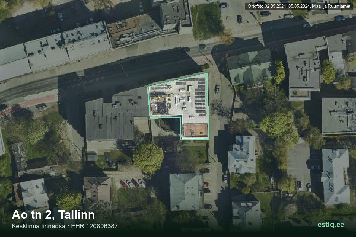 Ao tänav 2, Tallinn – аэрофото дома, контур по данным регистра строений (EHR)