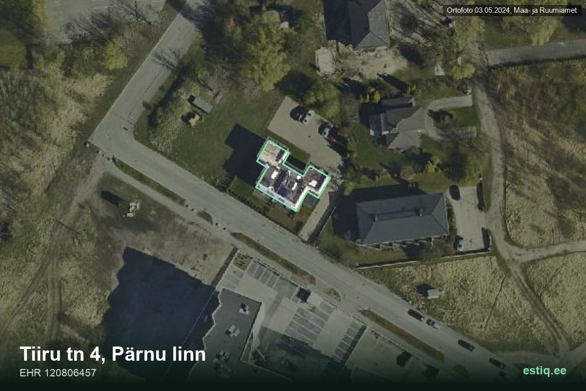 Tiiru tänav 4, Pärnu – hoone aerofoto, kontuur ehitisregistri (EHR) andmetest