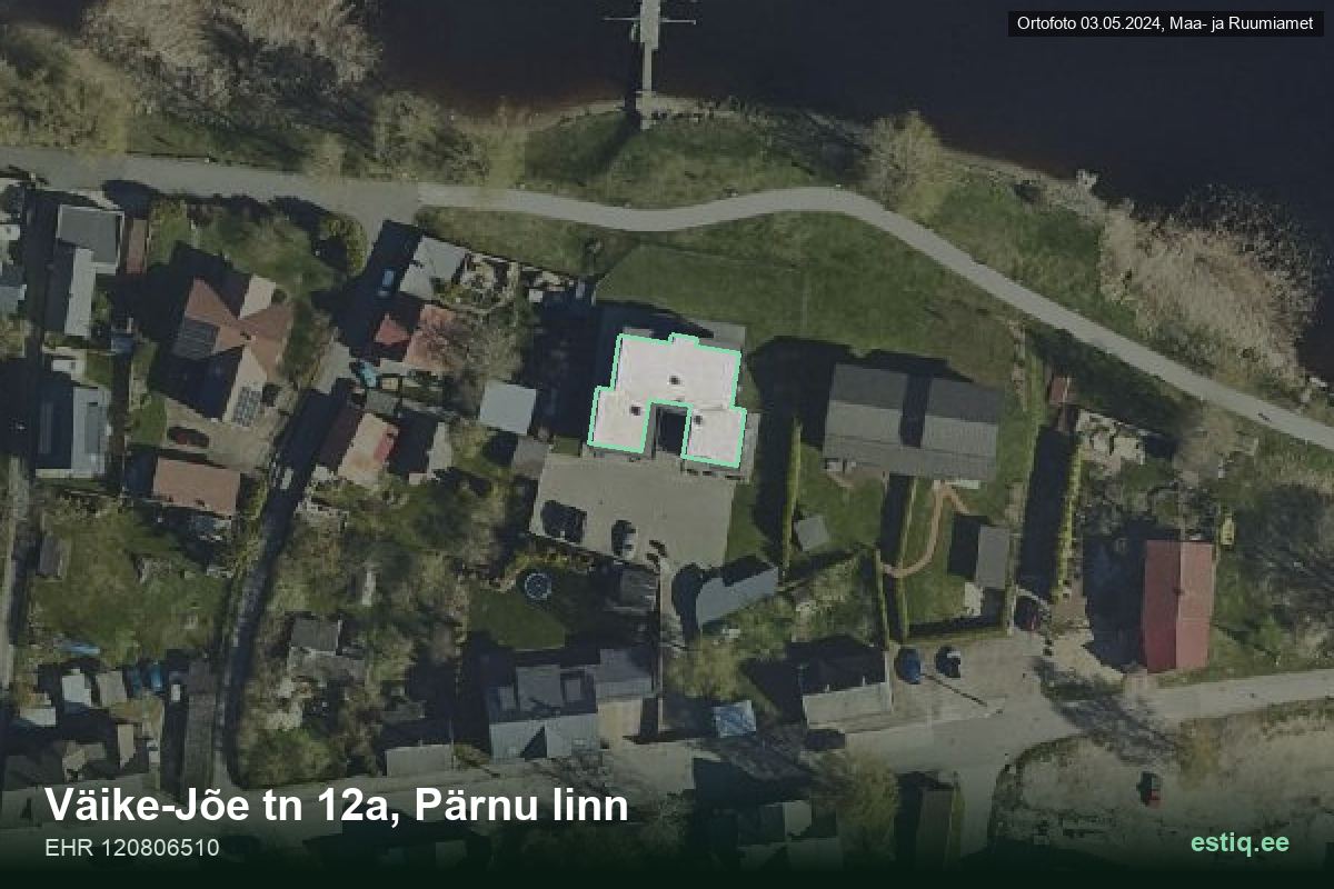 Väike-Jõe tänav 12a, Pärnu – аэрофото дома, контур по данным регистра строений (EHR)