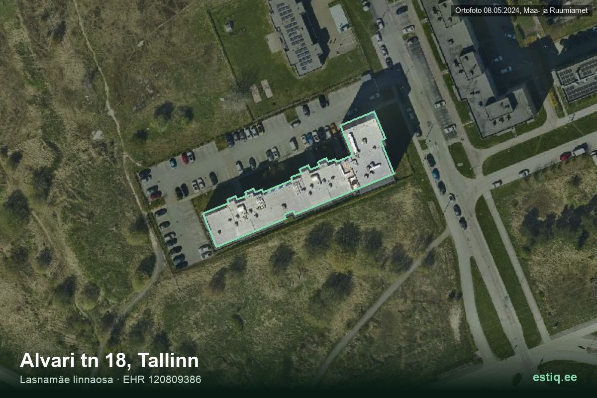 Alvari tänav 18, Tallinn – hoone aerofoto, kontuur ehitisregistri (EHR) andmetest