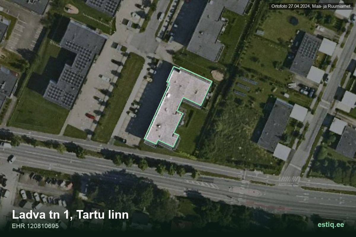 Ladva tänav 1, Tartu – hoone aerofoto, kontuur ehitisregistri (EHR) andmetest