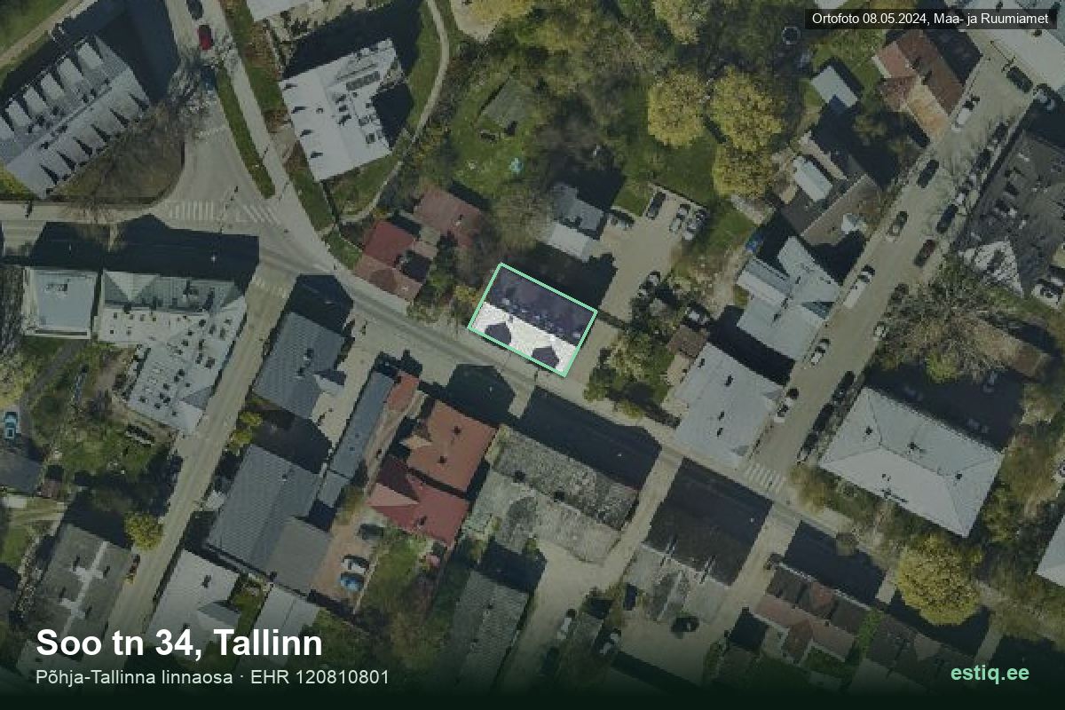 Soo tänav 34, Tallinn – аэрофото дома, контур по данным регистра строений (EHR)