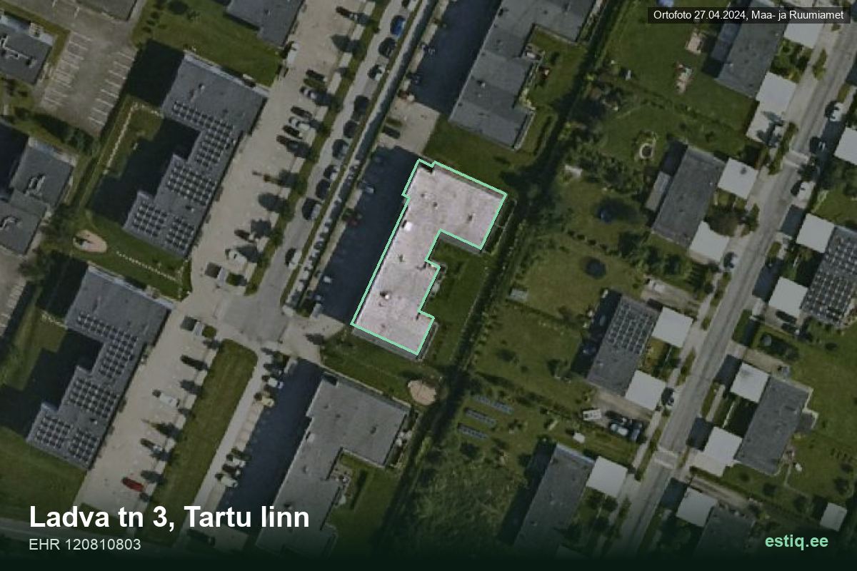 Ladva tänav 3, Tartu – ilmakuva rakennuksesta, ääriviiva rakennusrekisteristä (EHR)