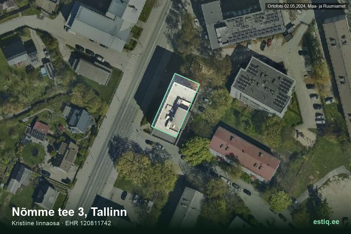 Nõmme tee 3, Tallinn – hoone aerofoto, kontuur ehitisregistri (EHR) andmetest