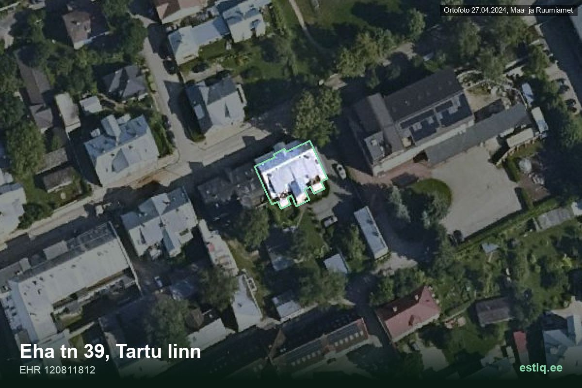 Eha tänav 39, Tartu – hoone aerofoto, kontuur ehitisregistri (EHR) andmetest