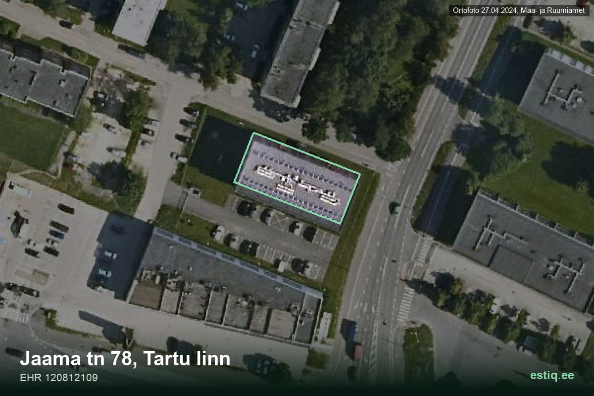 Jaama tänav 78, Tartu – hoone aerofoto, kontuur ehitisregistri (EHR) andmetest