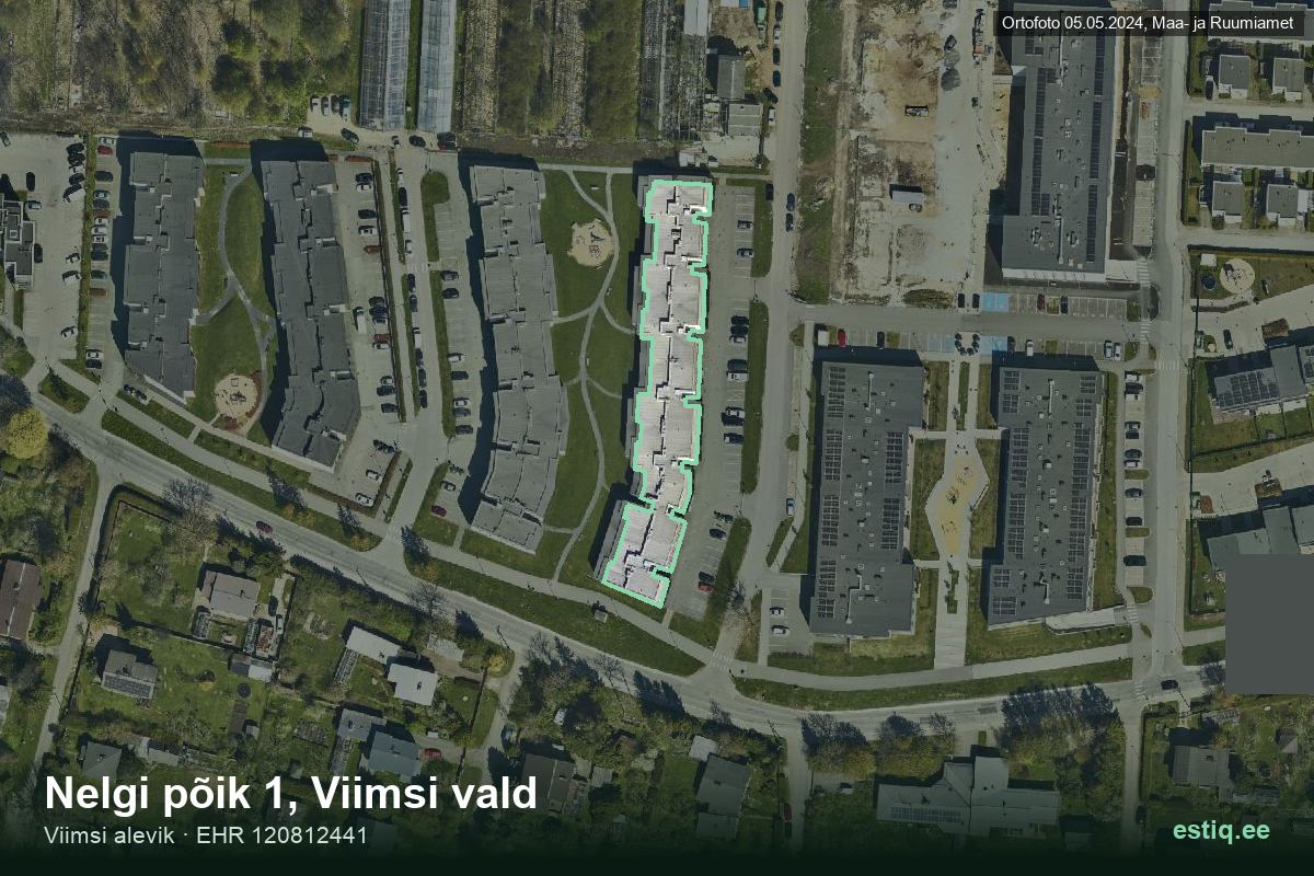 Nelgi põik 1, Viimsi – aerial photo of the building, outline from the Building Register (EHR)