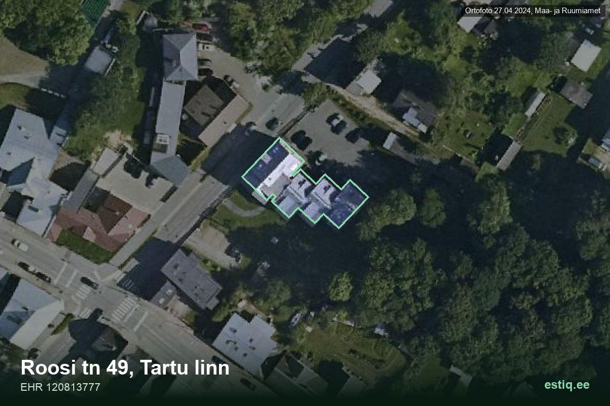 Roosi tänav 49, Tartu – hoone aerofoto, kontuur ehitisregistri (EHR) andmetest