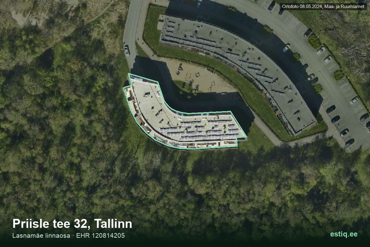 Priisle tee 32, Tallinn – hoone aerofoto, kontuur ehitisregistri (EHR) andmetest