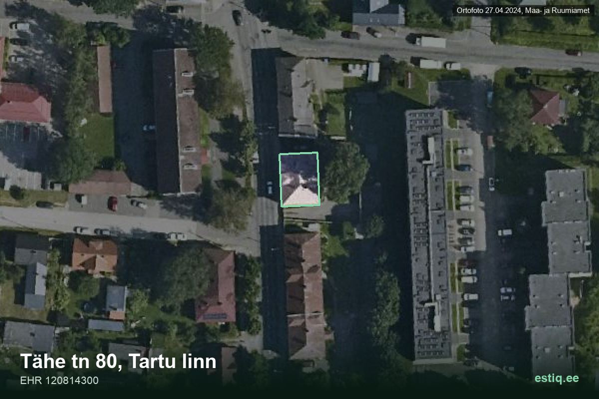 Tähe tänav 80, Tartu – hoone aerofoto, kontuur ehitisregistri (EHR) andmetest