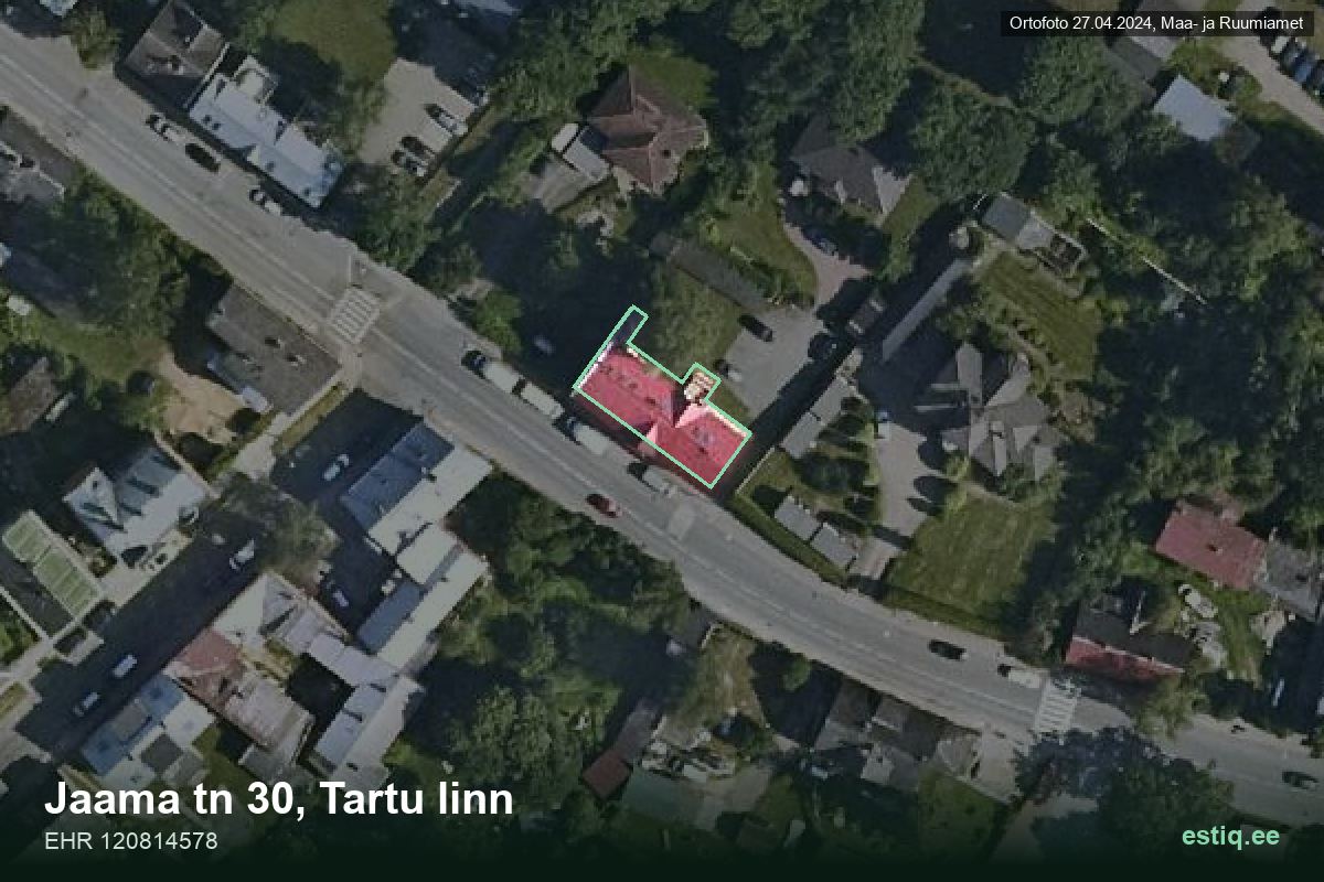 Jaama tänav 30, Tartu – hoone aerofoto, kontuur ehitisregistri (EHR) andmetest