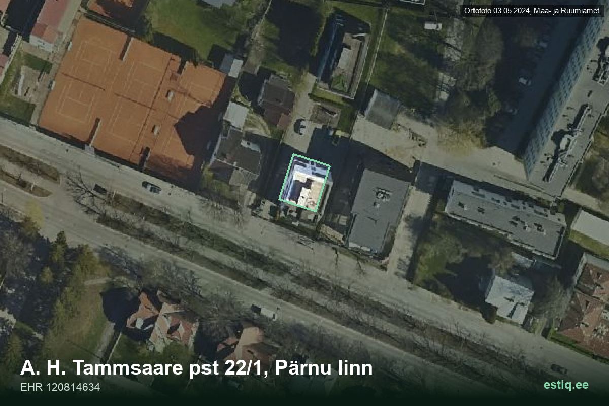 Tammsaare pst 22/1, Pärnu – hoone aerofoto, kontuur ehitisregistri (EHR) andmetest