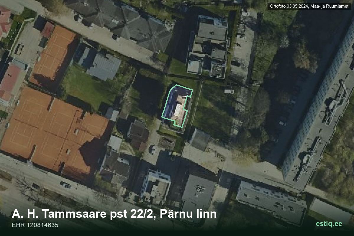 Tammsaare pst 22/2, Pärnu – hoone aerofoto, kontuur ehitisregistri (EHR) andmetest