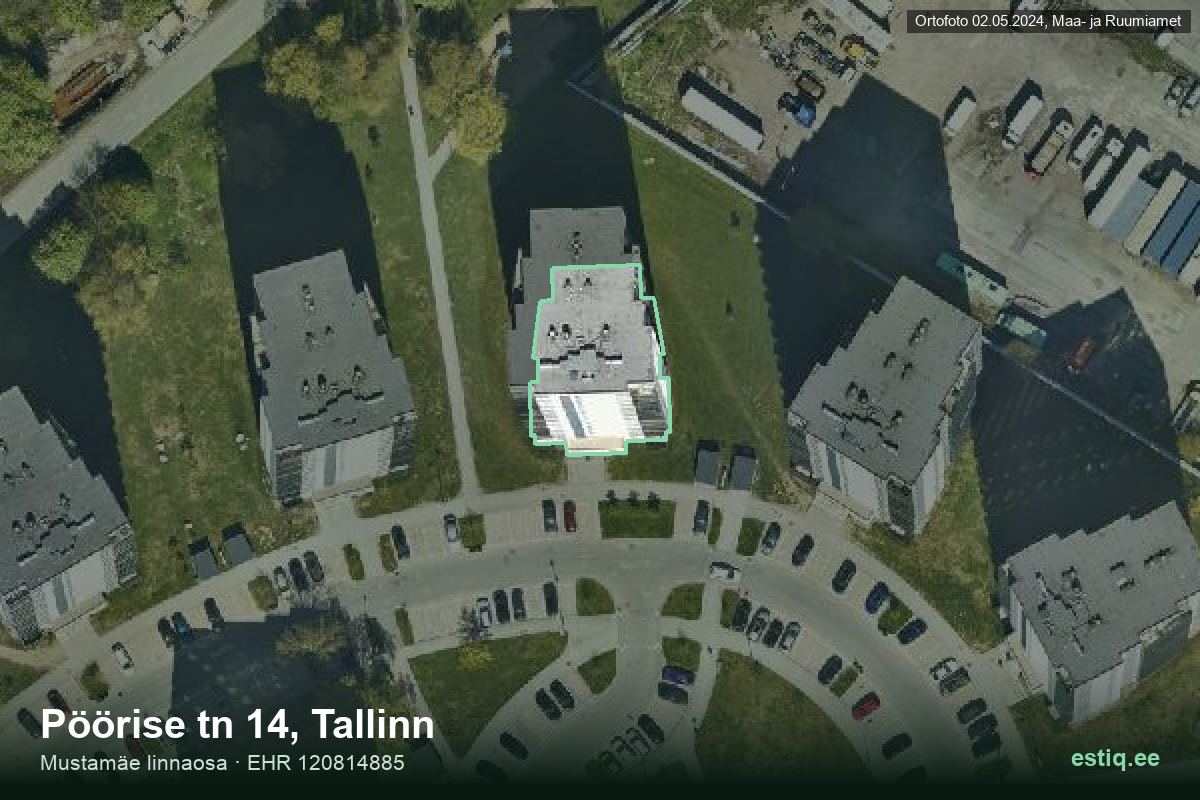 Pöörise tänav 14, Tallinn – hoone aerofoto, kontuur ehitisregistri (EHR) andmetest