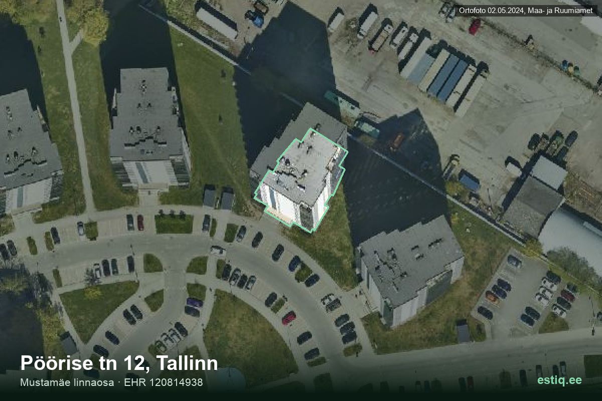 Pöörise tänav 12, Tallinn – hoone aerofoto, kontuur ehitisregistri (EHR) andmetest